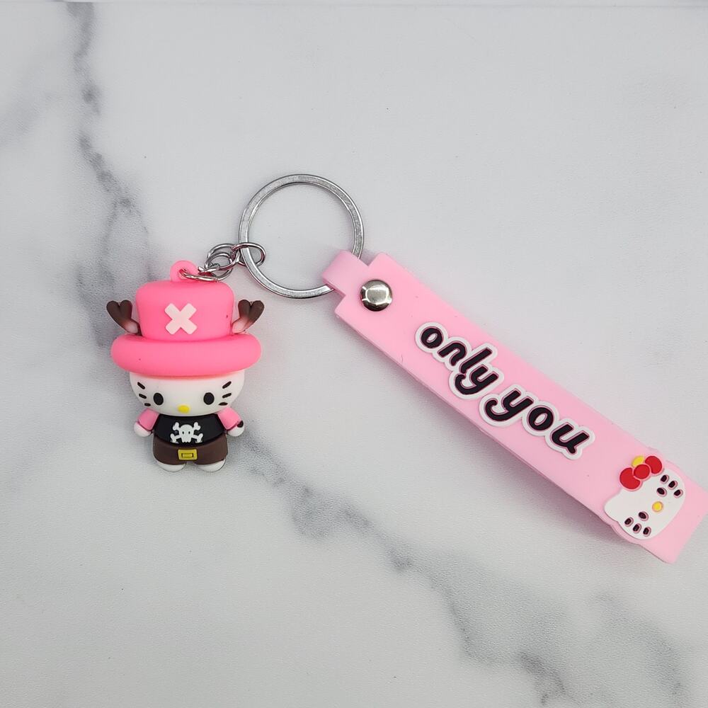 *NEW * Hello Kitty Pink Hat & Skull Shirt 3D Figure Keychain & Strap "only you"